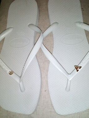 Havaianas Women’s White Flip Flops with Gold Accents